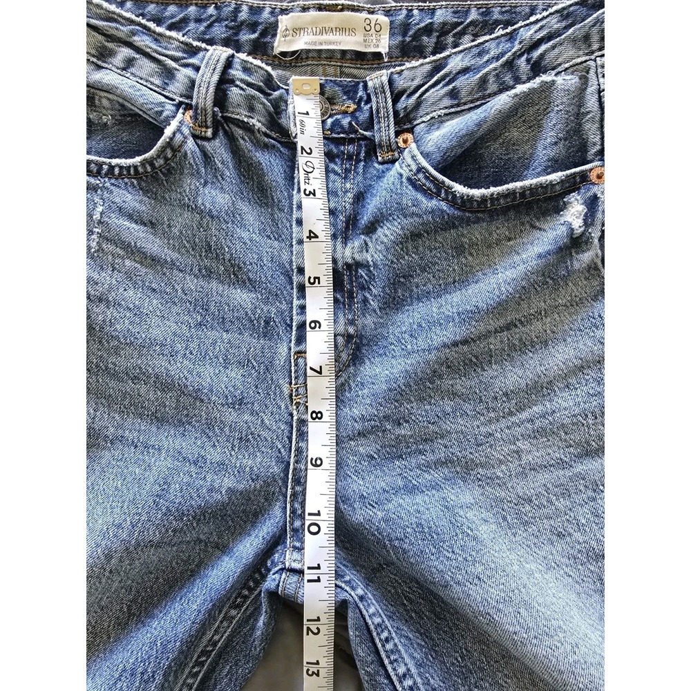 Stradivarius Slim Fit High Waist Straight Jeans 4 Medium Wash 90s Capsule - Picture 9 of 11